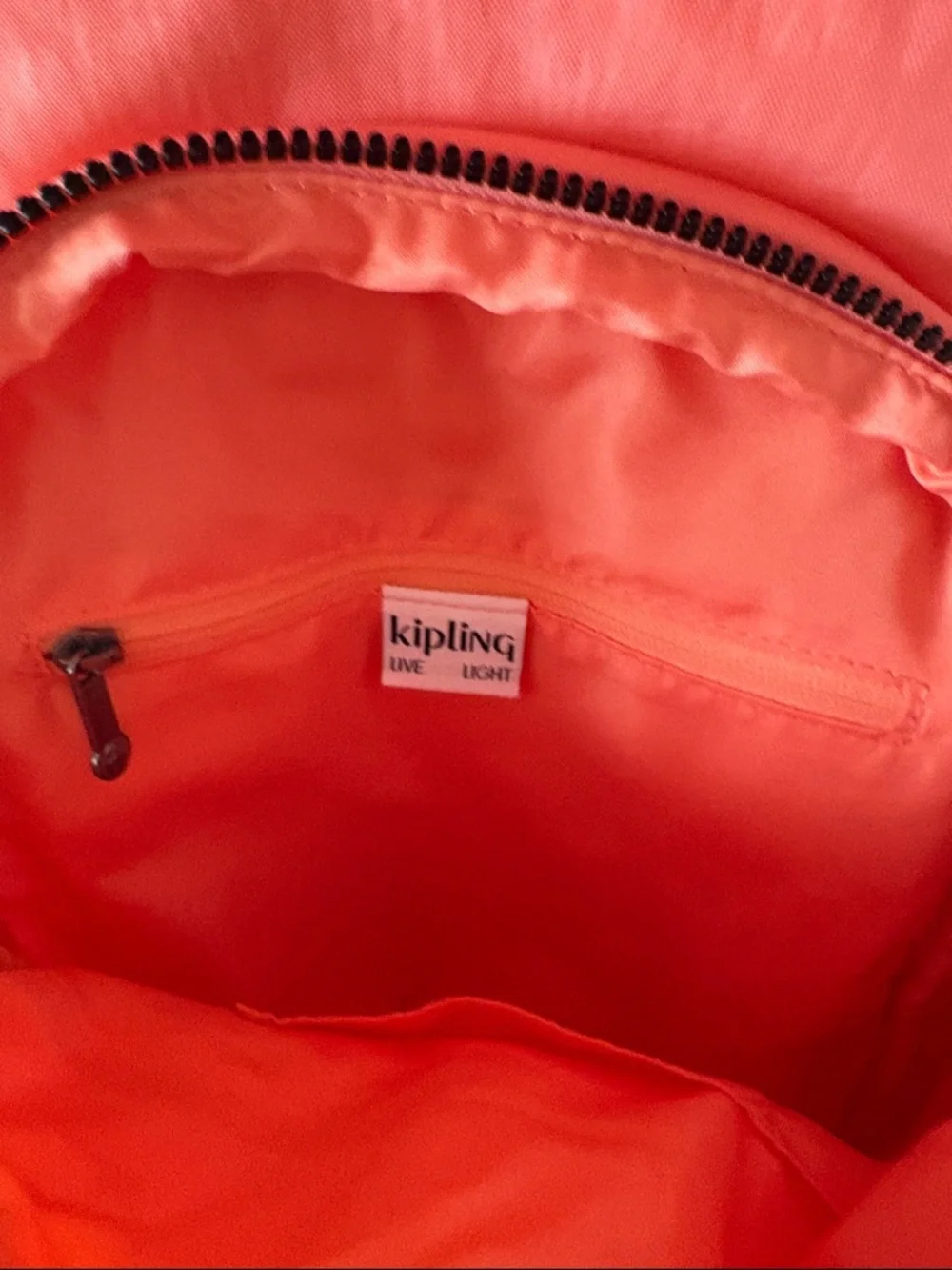 Kipling Coral Pink Nylon Backpack with Front and Side Pockets